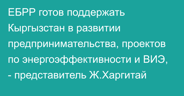 ЕБРР готов поддержать Кыргызстан в развитии предпринимательства, проектов по энергоэффективности и ВИЭ, - представитель Ж.Харгитай