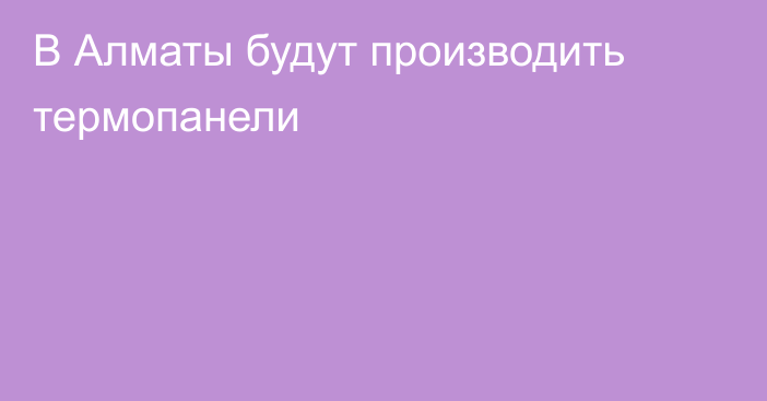 В Алматы будут производить термопанели