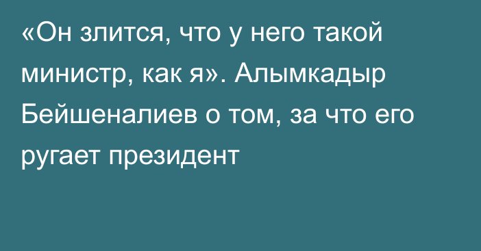 «Он злится, что у него такой министр, как я». Алымкадыр Бейшеналиев о том, за что его ругает президент