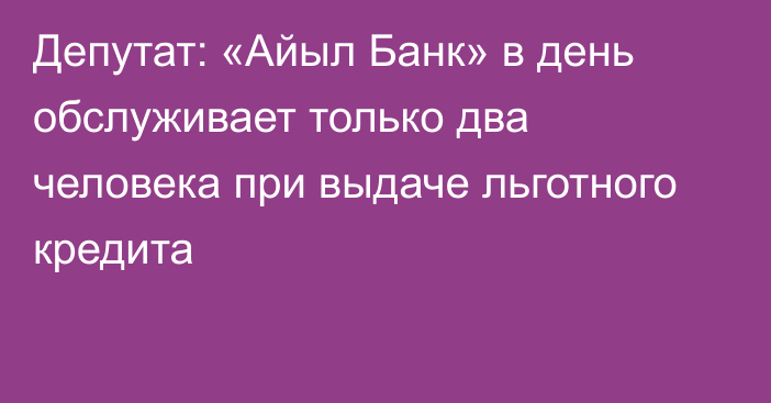 Депутат: «Айыл Банк» в день обслуживает только два человека при выдаче льготного кредита