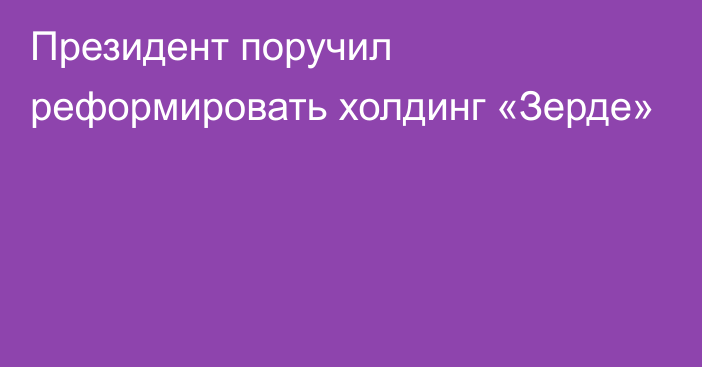 Президент поручил реформировать холдинг «Зерде»