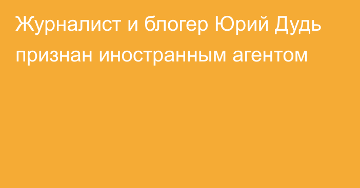 Журналист и блогер Юрий Дудь признан иностранным агентом