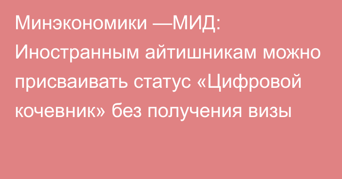 Минэкономики —МИД:  Иностранным айтишникам можно присваивать статус  «Цифровой кочевник»  без получения визы