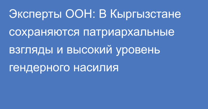 Эксперты ООН: В Кыргызстане сохраняются патриархальные взгляды и высокий уровень гендерного насилия