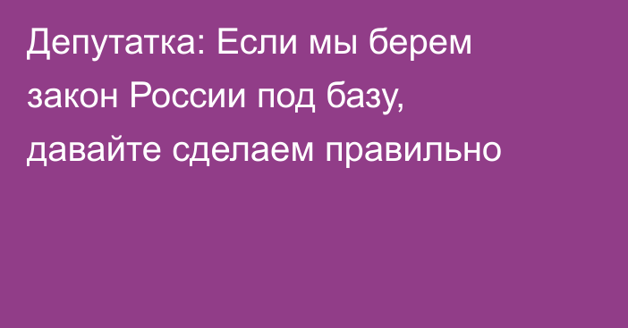 Депутатка: Если мы берем закон России под базу, давайте сделаем правильно