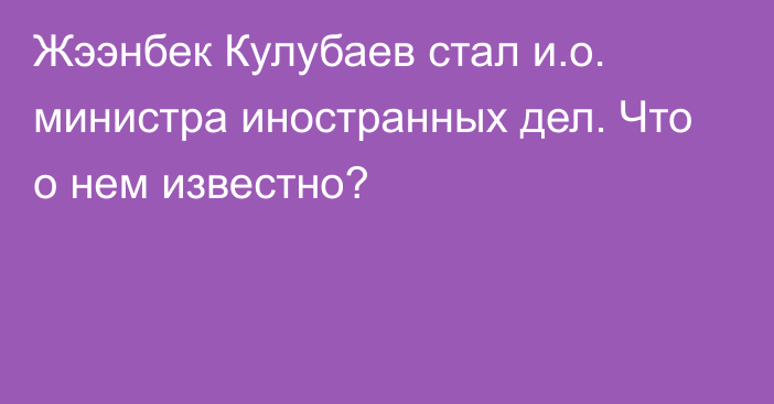 Жээнбек Кулубаев стал и.о. министра иностранных дел. Что о нем известно?