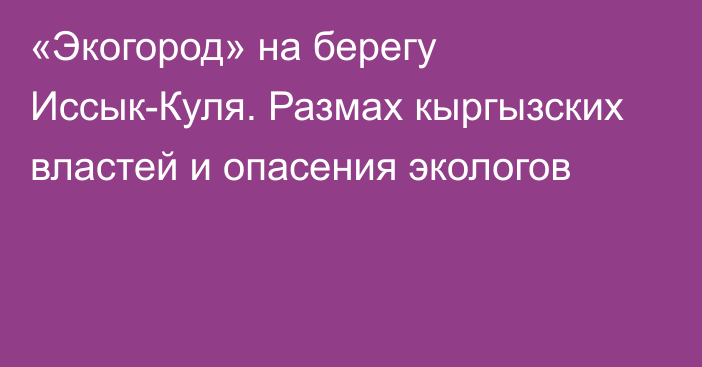 «Экогород» на берегу Иссык-Куля. Размах кыргызских властей и опасения экологов