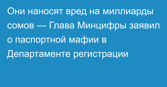 Они наносят вред на миллиарды сомов — Глава Минцифры заявил о паспортной мафии в Департаменте регистрации