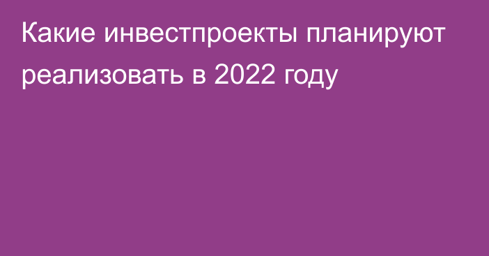 Какие инвестпроекты планируют реализовать в 2022 году