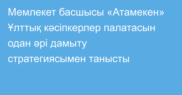 Мемлекет басшысы «Атамекен» Ұлттық кәсіпкерлер палатасын одан әрі дамыту стратегиясымен танысты