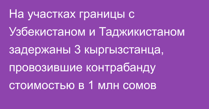 На участках границы с Узбекистаном и Таджикистаном задержаны 3 кыргызстанца, провозившие контрабанду стоимостью в 1 млн сомов