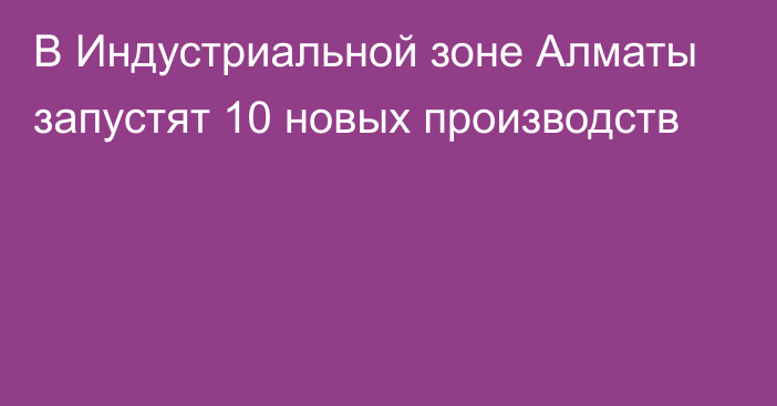 В Индустриальной зоне Алматы запустят 10 новых производств