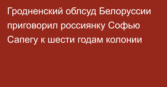 Гродненский облсуд Белоруссии приговорил россиянку Софью Сапегу к шести годам колонии