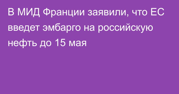 В МИД Франции заявили, что ЕС введет эмбарго на российскую нефть до 15 мая