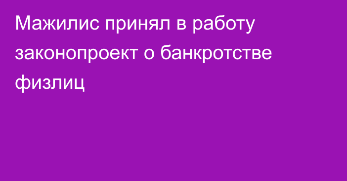 Мажилис принял в работу законопроект о банкротстве физлиц