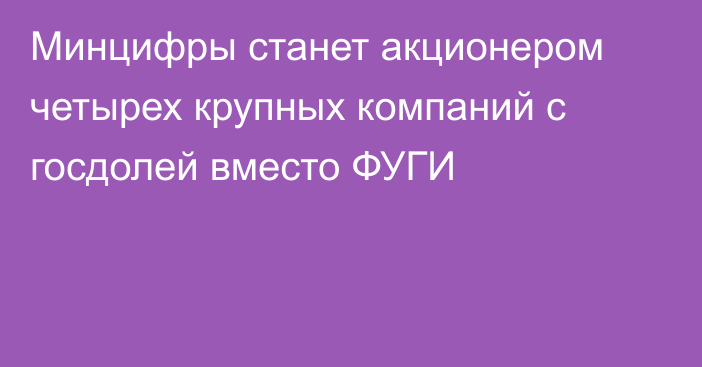 Минцифры станет акционером четырех крупных компаний с госдолей вместо ФУГИ