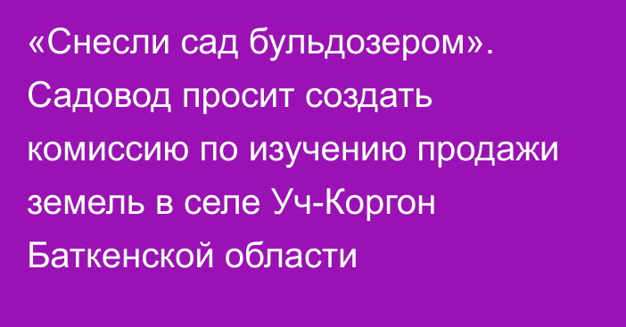 «Снесли сад бульдозером». Садовод просит создать комиссию по изучению продажи земель в селе Уч-Коргон Баткенской области