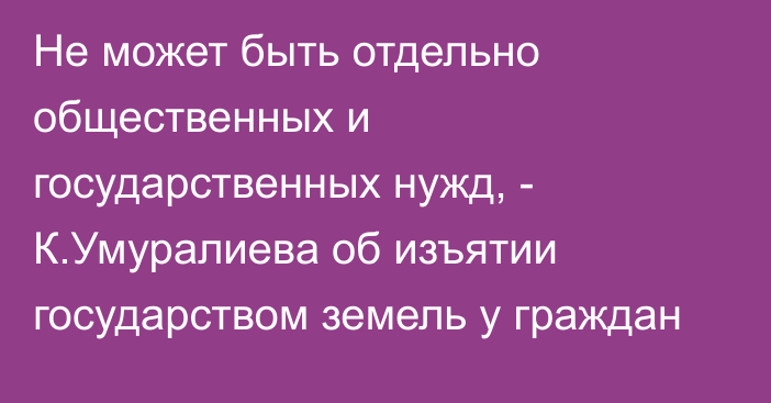 Не может быть отдельно общественных и государственных нужд, - К.Умуралиева об изъятии государством земель у граждан