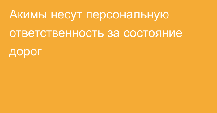 Акимы несут персональную ответственность за состояние дорог