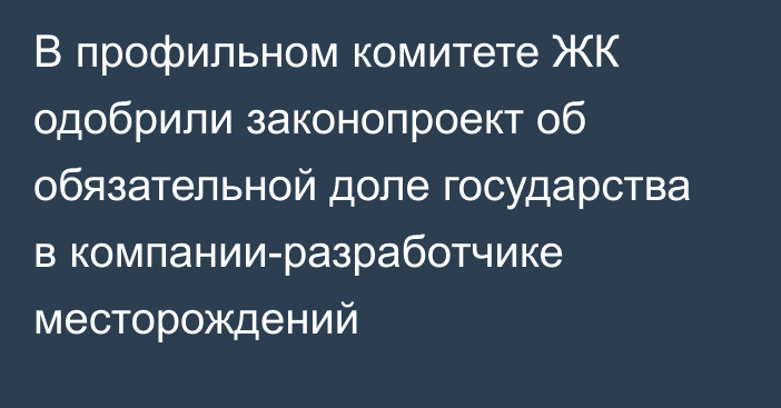 В профильном комитете ЖК одобрили законопроект об обязательной доле государства в компании-разработчике месторождений