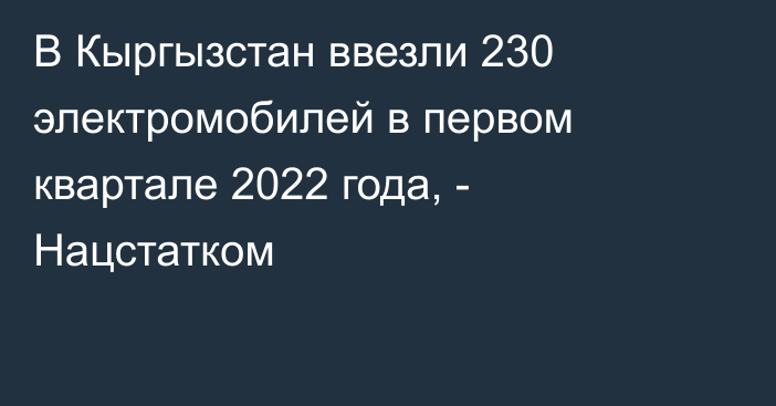 В Кыргызстан ввезли 230 электромобилей в первом квартале 2022 года, - Нацстатком