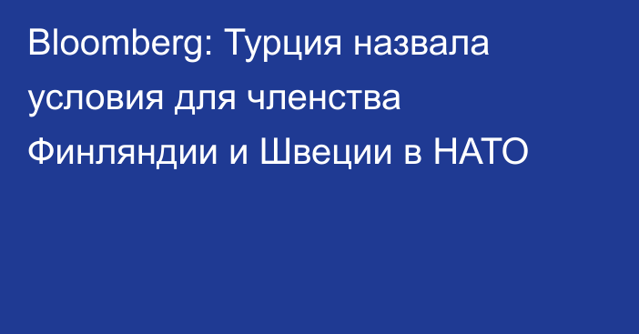 Bloomberg: Турция назвала условия для членства Финляндии и Швеции в НАТО