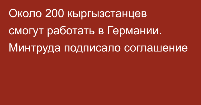 Около 200 кыргызстанцев смогут работать в Германии. Минтруда подписало соглашение