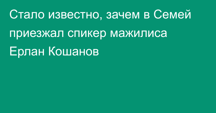 Стало известно, зачем в Семей приезжал спикер мажилиса Ерлан Кошанов