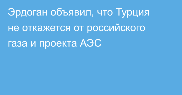 Эрдоган объявил, что Турция не откажется от российского газа и проекта АЭС