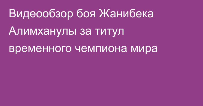 Видеообзор боя Жанибека Алимханулы за титул временного чемпиона мира