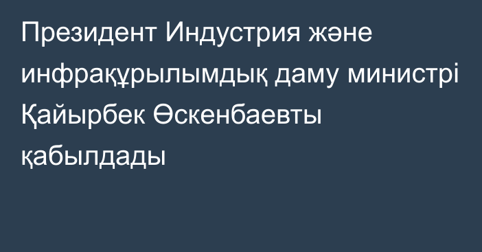 Президент Индустрия және инфрақұрылымдық даму министрі Қайырбек Өскенбаевты қабылдады