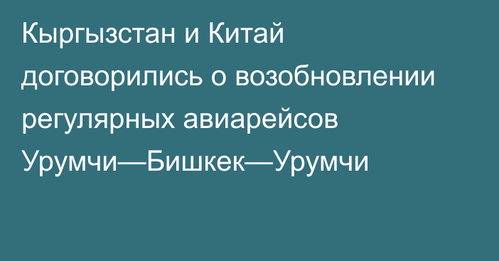 Кыргызстан и Китай договорились о возобновлении регулярных авиарейсов Урумчи—Бишкек—Урумчи