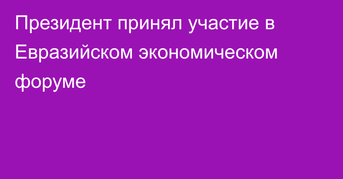 Президент принял участие в Евразийском экономическом форуме