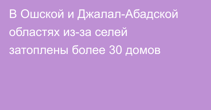 В Ошской и Джалал-Абадской областях из-за селей затоплены более 30 домов