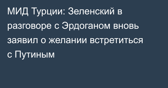 МИД Турции: Зеленский в разговоре с Эрдоганом вновь заявил о желании встретиться с Путиным