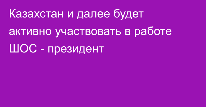 Казахстан и далее будет активно участвовать в работе ШОС - президент