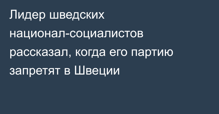 Лидер шведских национал-социалистов рассказал, когда его партию запретят в Швеции