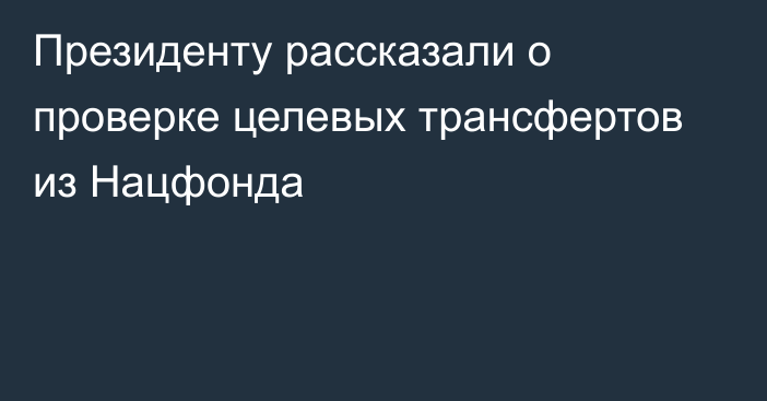 Президенту рассказали о проверке целевых трансфертов из Нацфонда