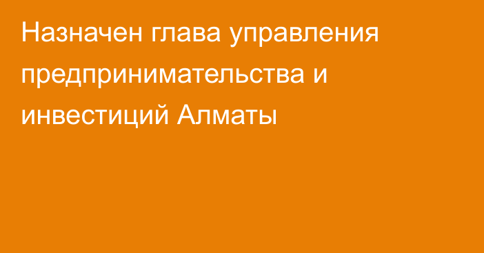 Назначен глава управления предпринимательства и инвестиций Алматы