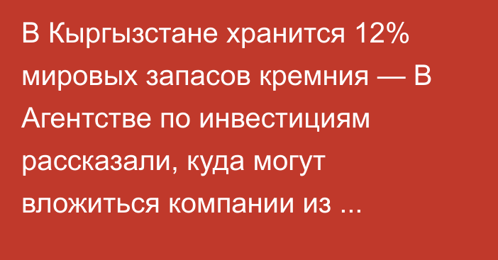 В Кыргызстане хранится 12% мировых запасов кремния — В Агентстве по инвестициям рассказали, куда могут вложиться компании из Германии