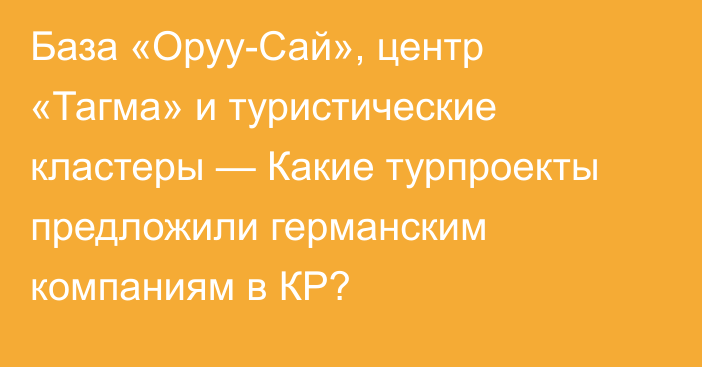 База «Оруу-Сай», центр «Тагма» и туристические кластеры — Какие турпроекты предложили германским компаниям в КР?