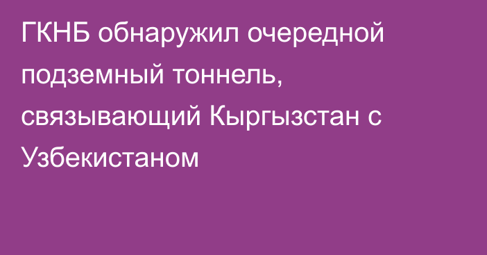 ГКНБ обнаружил очередной подземный тоннель, связывающий Кыргызстан с Узбекистаном