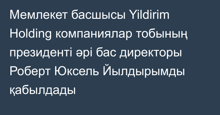 Мемлекет басшысы Yildirim Holding компаниялар тобының президенті әрі бас директоры Роберт Юксель Йылдырымды қабылдады