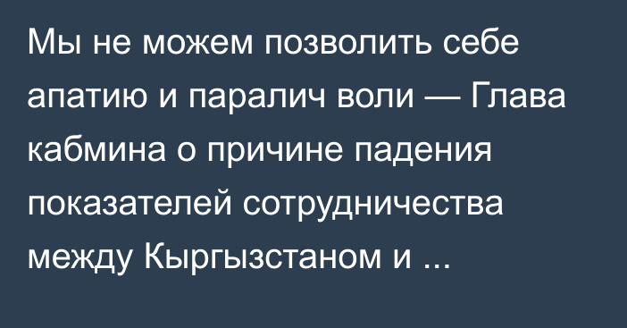 Мы не можем позволить себе апатию и паралич воли — Глава кабмина о причине падения показателей сотрудничества между Кыргызстаном и Германией