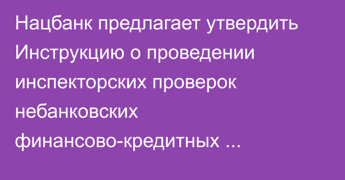 Нацбанк предлагает утвердить Инструкцию о проведении инспекторских проверок  небанковских финансово-кредитных организаций