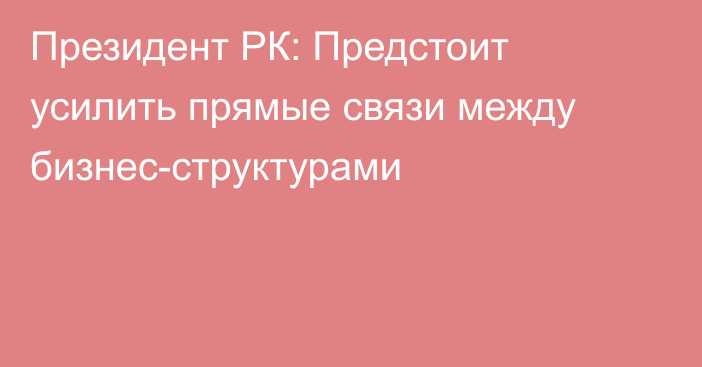 Президент РК: Предстоит усилить прямые связи между бизнес-структурами