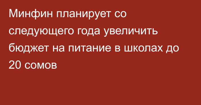 Минфин планирует со следующего года увеличить бюджет на питание в школах до 20 сомов