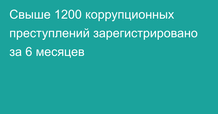 Свыше 1200 коррупционных преступлений зарегистрировано за 6 месяцев