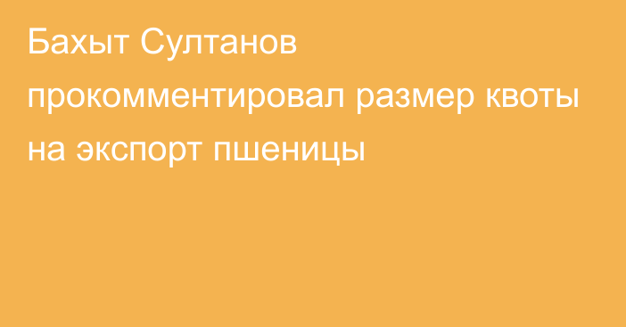 Бахыт Султанов прокомментировал размер квоты на экспорт пшеницы