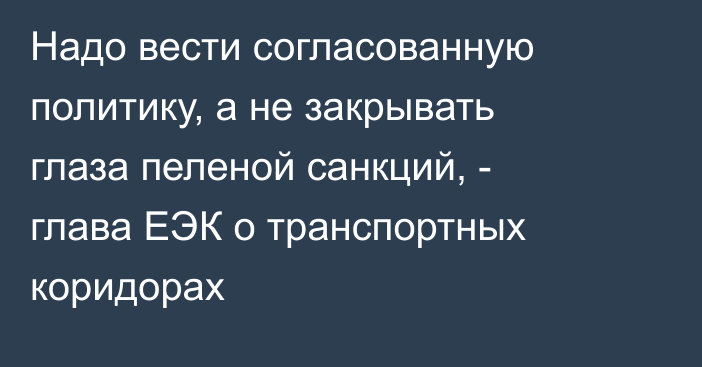 Надо вести согласованную политику, а не закрывать глаза пеленой санкций, - глава ЕЭК о транспортных коридорах